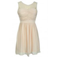 Laser Cut Chiffon Dress in Bone